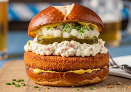 Bild vom Rezept Oktoberfest-Burger mit Obatzda, Leberkäse-Patty und Apfel-Meerrettich