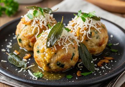 Bild vom Rezept Bayrische Pilz-Spinat-Knödel mit Salbeibutter und Bergkäse