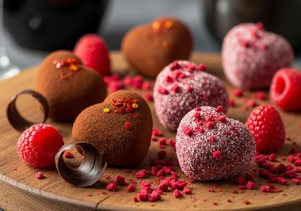 Bild vom Rezept Schokoladen-Himbeer-Trüffel-Herzen mit einem Hauch Chili