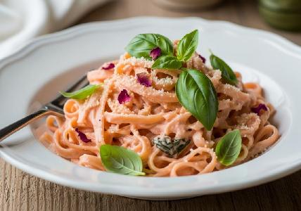 Bild vom Rezept Cremige Rosen-Tagliatelle mit Basilikum